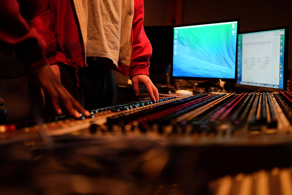 Bradley University student working in Hilltop Studios on campus. 